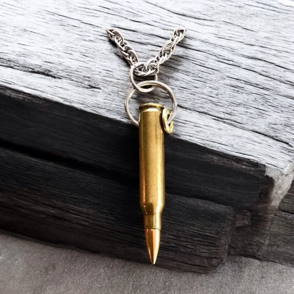 🆕22 Caliber Bullet with a 22 Caliber Bullet Slice Pendant Chain Stainles…